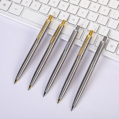 现货钢本色按动原子笔 广告礼品金属笔可印LOGO 商务笔金属圆珠笔
